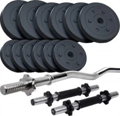 ScSPORTS® Halterset 35 Kg - Korte Halterstangen Met Curlstang En Halterschijven - 30 Mm - Dumbbellset - Gewichten