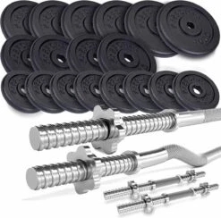 ScSPORTS® Halterset 121 Kg - Gietijzer - Complete Set Incl. Verschillende Halterstangen En Halterschijven - 30 Mm - Gewichten
