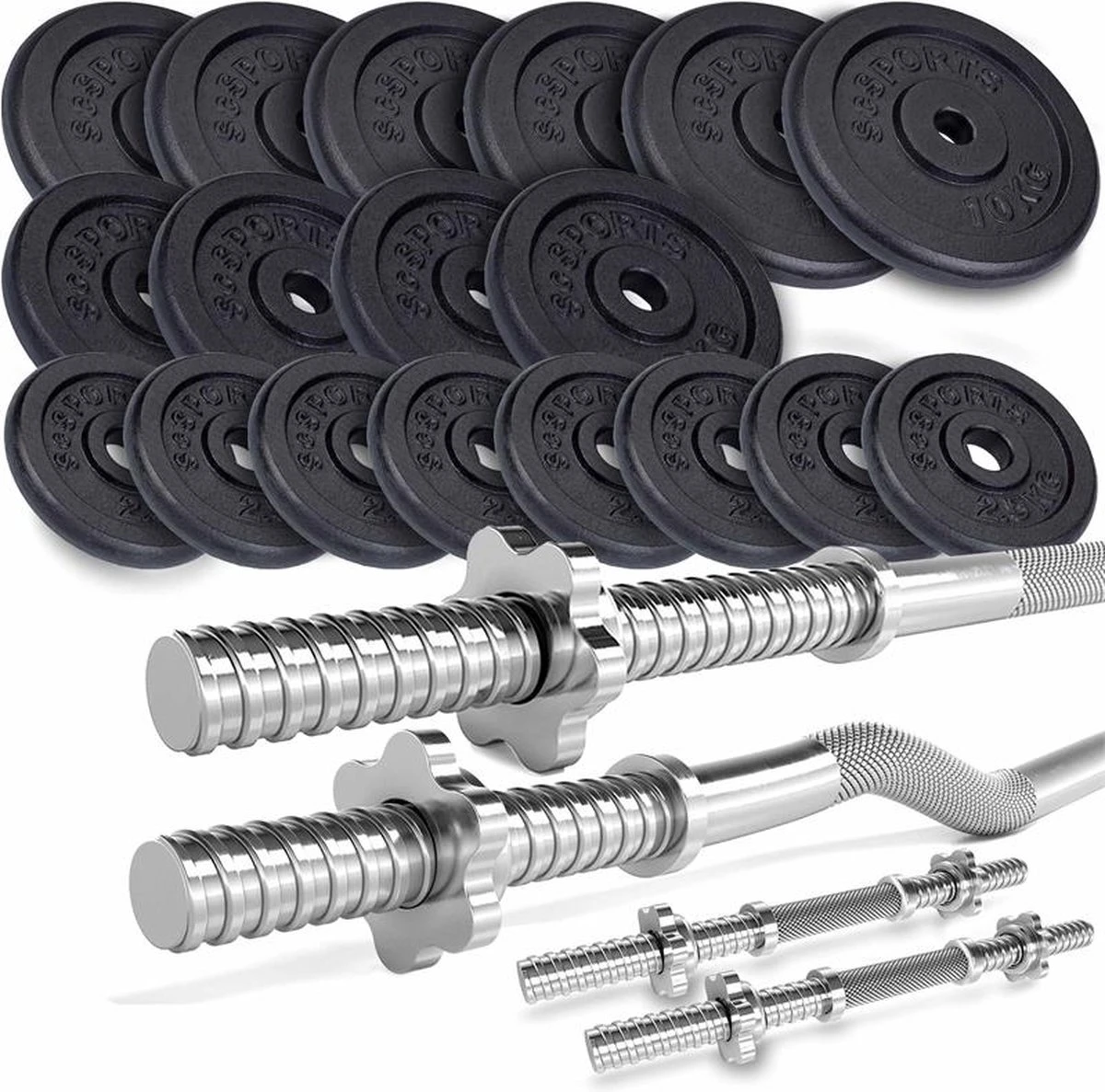 ScSPORTS® Halterset 121 kg - Gietijzer - Complete set incl. verschillende halterstangen en halterschijven - 30 mm - Gewichten ScSPORTS® Halterset 121 Kg - Gietijzer - Complete Set Incl. Verschillende Halterstangen En Halterschijven - 30 Mm - Gewichten -Fitnessapparatuur Winkel 1200x1187 5
