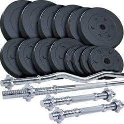 ScSPORTS® Halterset 80 Kg - Halterstangen Incl. Halterschijven - Kunststof - 30 Mm - Gewichten