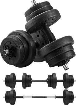 Hoppa! Halterset,verstelbare Kunststof Dumbbell Set, Met Aansluitende Stalen Buis, Halters, Dumbbell Set, 20 Kg/30 Kg, Workout Fitness Training, 1 Paar,